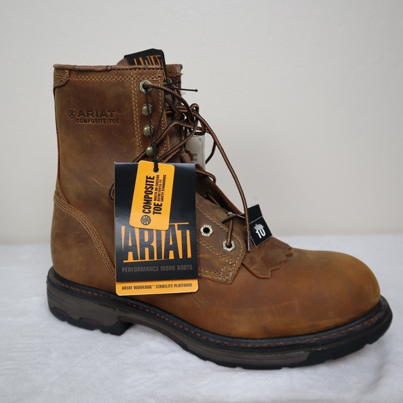 Ariat WorkHog 8" Composite Toe Work Boots Brown Leather Mens 10D - Picture 2 of 16